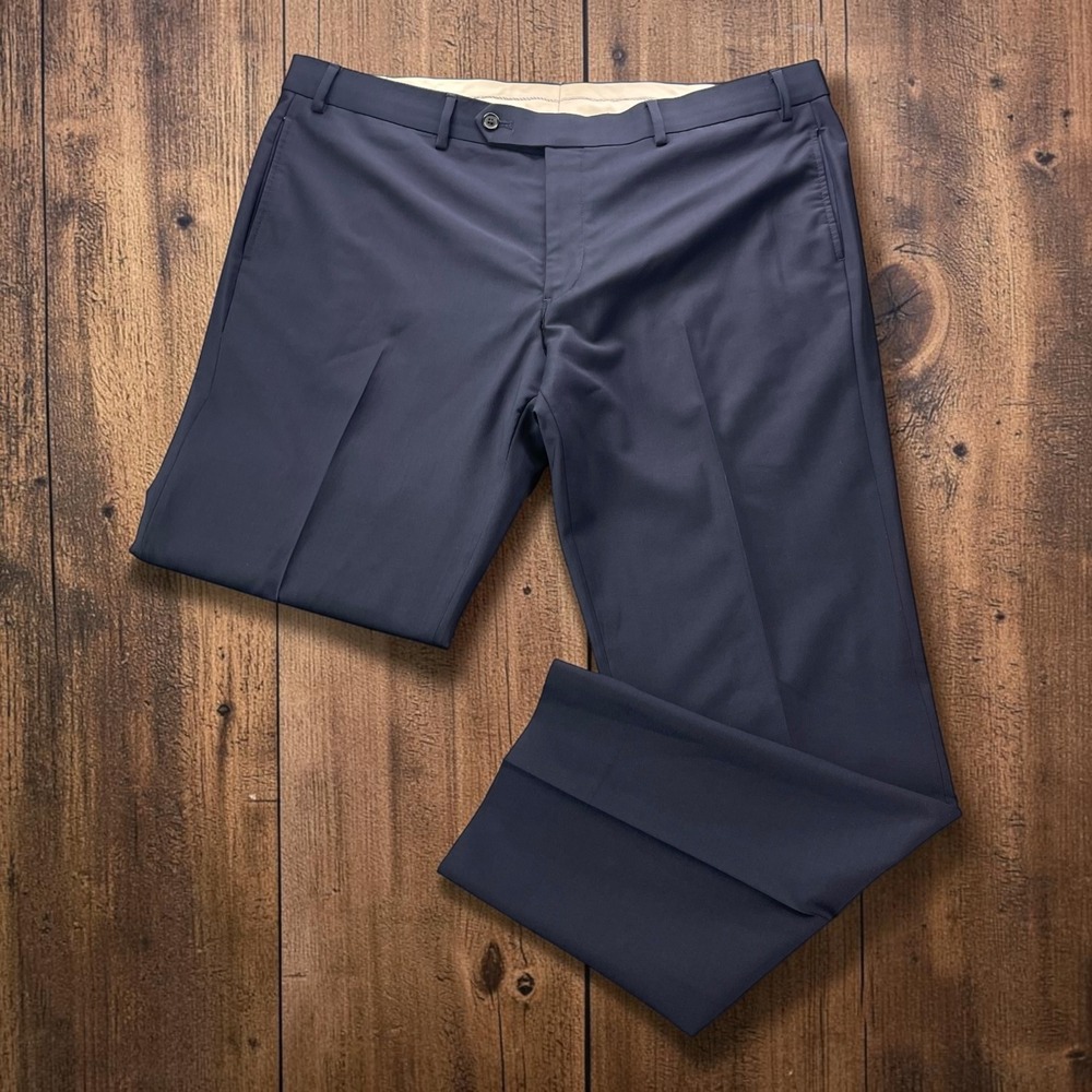 Brooks Brothers Mens Navy Blue Wool Blend Stretch Dress Pants 40 x 30 Flat Front